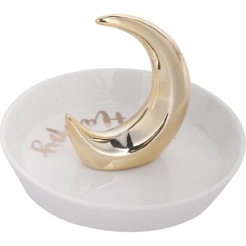 Nordic Ceramic Jewelry Tray Crescent Moon Trinket Storage Dish Necklace Ring Keys Earrings Display Tray Decoration Organizer