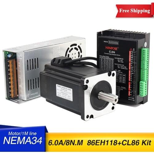 Free Shipping NEMA34 stepper motor kit Closed Loop 86EH118A6001+CL86 Driver with 48V 360W Power Supply CNC Hybrid servo motor