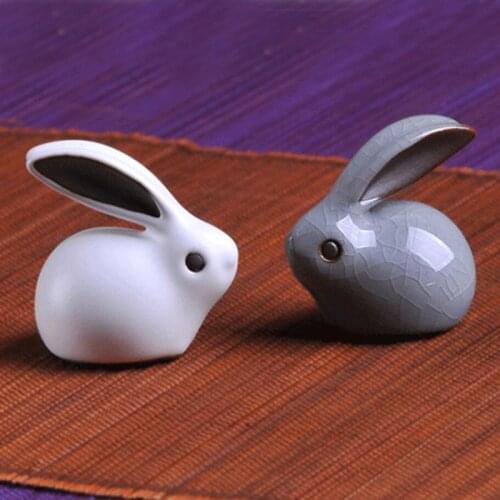Cute Rabbit Cabochon Ceramic Purple White Clay Statue Kung Fu Tea Pet Animal Children Gift Home Decoration Porcelain Lovely