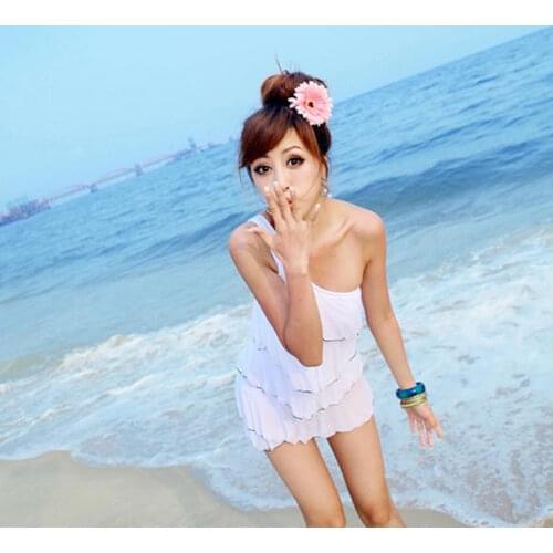Cute Girls Off Shoulder One Piece Swimsuit Ruffle Pleated Swimdress Swimwear Bathing Suit