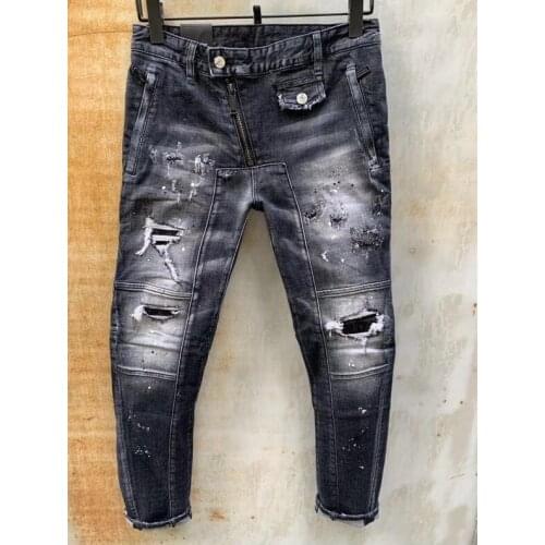Fashion Tide Brand Dsquared2 Mens Motorcycle Jeans Washed Worn Holes Painted Mens skinny jeans men T130