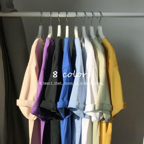 2021 100% cotton mens short sleeve T-shirt Hong Kong Fashion loose casual couple dress solid color half sleeve large m-5xl