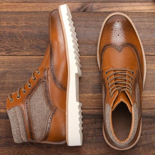 Men leather boots Size 8-12 fashion brand comfortable 2021 leather shoes for men Ankle boots#AL612