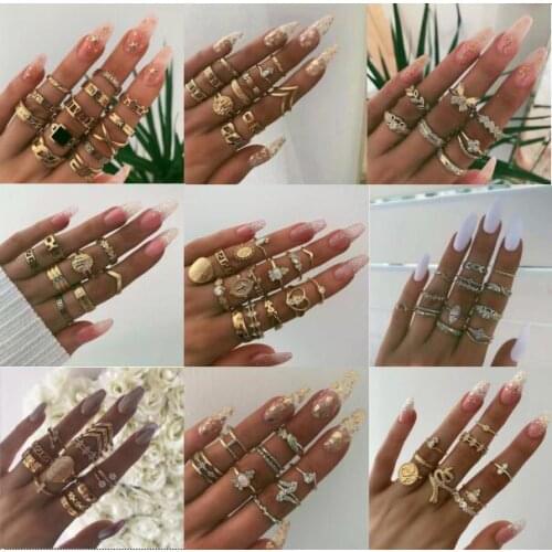 New Round Hollow Geometric Ring Set Ladies Fashion Gold and Silver Color Cross Twist Crystal Joint Ring Female Jewelry