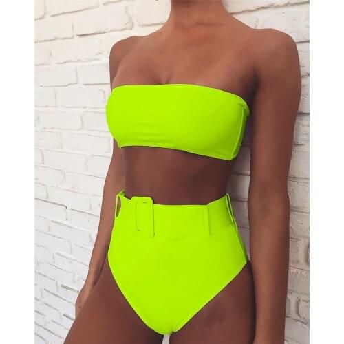 New High Waist Bikini Set 2020 Neon Belt Swimwear Women Swimsuit Female Push Up Bathing Suit Summer Brazilian Biquinis Mujer