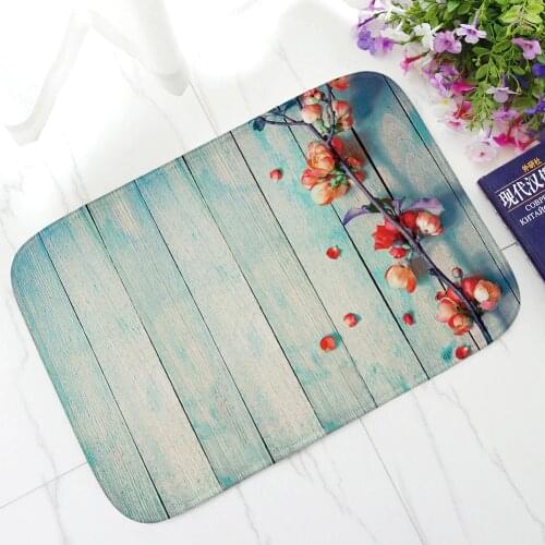 Retro Wood Series Decorative Doormat Thick Flannel Absorbent Bath Mat Entrance Door Mat Dust Floor Mat