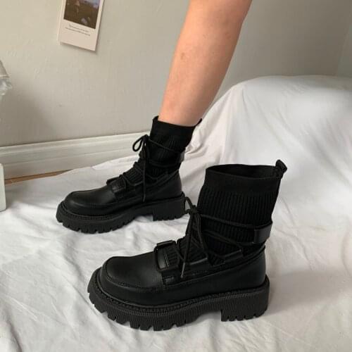 Boots Woman 2021 New Ladies Stretch Fabric Socks Boots Female Fashion Cross-tied Women Shoes Platform Boots Gothic Women
