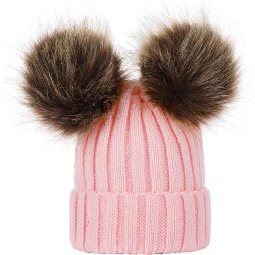 2021 Pompom Hats Infant Newborn Baby Girl Boy Wool Knitted Cap Bobble Crochet Stretchy Ball Hat Winter Warm Baby Accessories