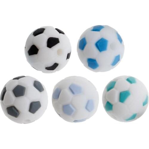 Silicone Beads 15mm Baby Teether Football Food Grade Silicone Soccer Round Bead BPA Free Bracelet Making Teether