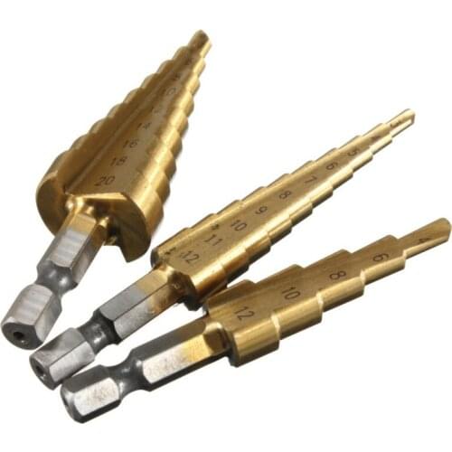 3pc Hex Shank Inch Step Drill High Speed Steel 4241 Cut Holes In Steel Brass Wood Plastic Six Corner Handle Ladder Drilling Bit