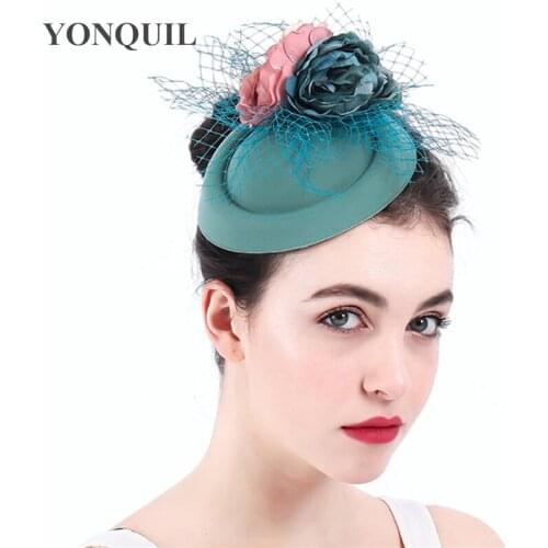 New Colors Beautiful Fabric Flower Wedding Fascinator Women Wool Felt Hats Veils Winter Summer Ladies Fedora Church Headwear