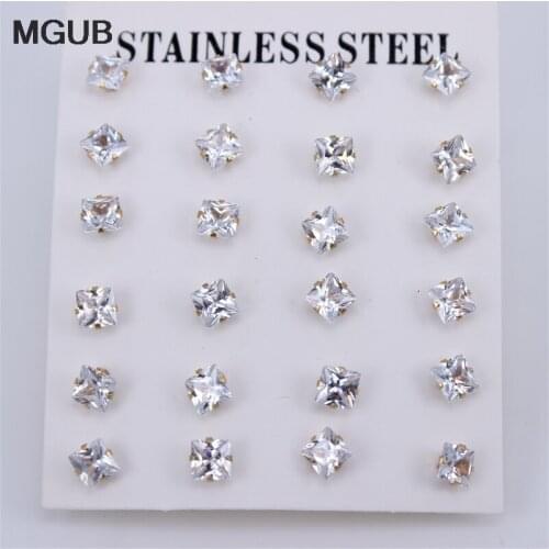 Wholesale Diameter 3-6mm Cubic Zirconia Gold Color Stud Earrings for Women Stainless Steel fashion Jewelry 12 pairs/set ZN25