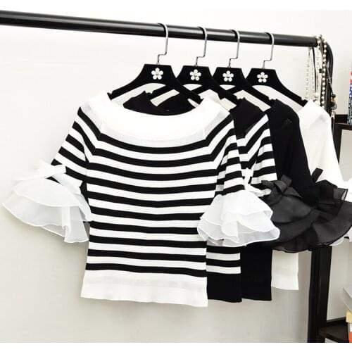 Chic han edition sweater coat horn sleeve female 2019 new agaric sets chiffon cute sweater of girl G138