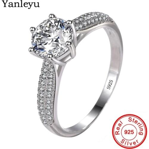 Yanleyu Luxury 1.7ct Cubic Zircon Solitaire Ring 100% Real 925 Sterling Silver Wedding Engagement Rings for Women Jewelry PR309