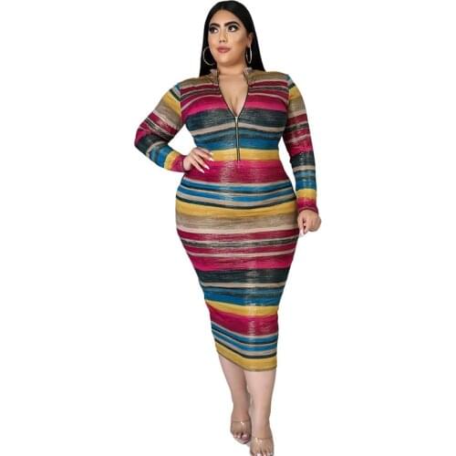 Autumn Dresses for Women Zip V Neck Long Sleeve Dress High Waist Office Ladies Sexy Plus Size Dress Dropshipping Wholesale