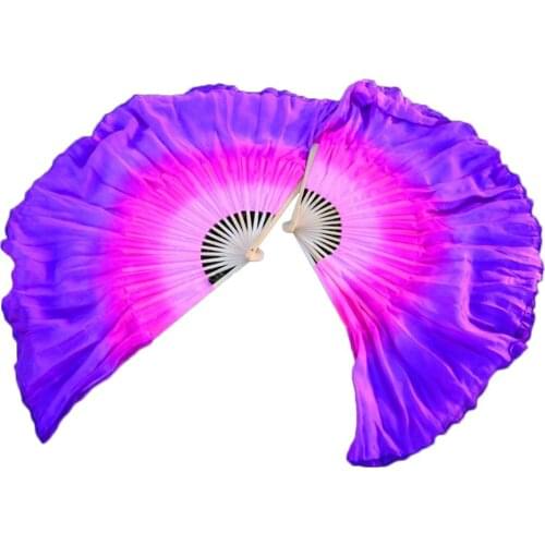 1 Pair Customized High Quality Silk Belly Dance Short Fans Pink+Rose+Purple Double Layered Silk Short Chinese Dance Fans