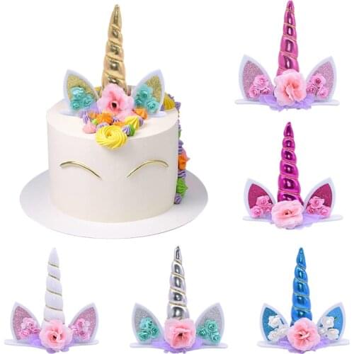 1pc Cute Unicorn Headband Gold Unicorn Horn Cake Topper Unicor Bitrthday Party Cake Decor For DIY Baby Shower Wedding Ornaments
