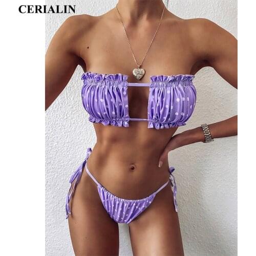10 Colors New Swimsuit Two Piece Lace Up Thong Women Swimwear Hot Selling Sexy Pleated Hollow Bikini High Quality Beachwear