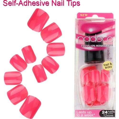 12Sets Full Cover Rose PINK Self-Adhesive Acrylic Nail Polish Tips Artificial Finger Nail Art Tips Cherry French Manicure RCP-07