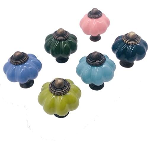 1x Retro Vintage Pumpkin Ceramic Drawer Knob Handle Cabinet Cupboard Door Pull kid room Decor Pink Blue White Green Handle Knobs
