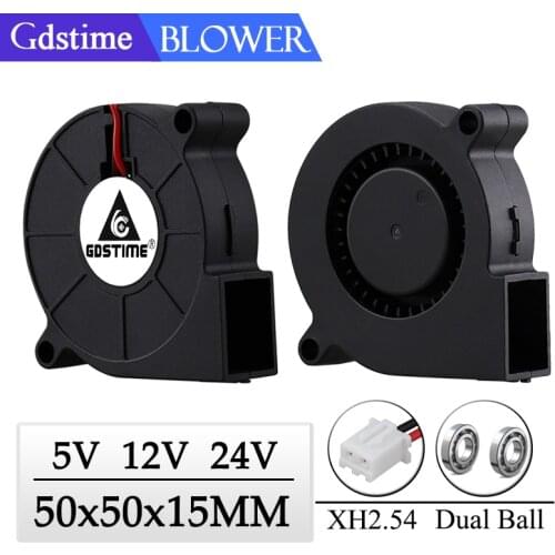 2PCS Gdstime 5V 12V 24V 5015Dual Ball Bearing 3D Printer 50x50x15mm DC Cooling Fan 50mm x 15mm Long Cable Blower Cooler Radiator