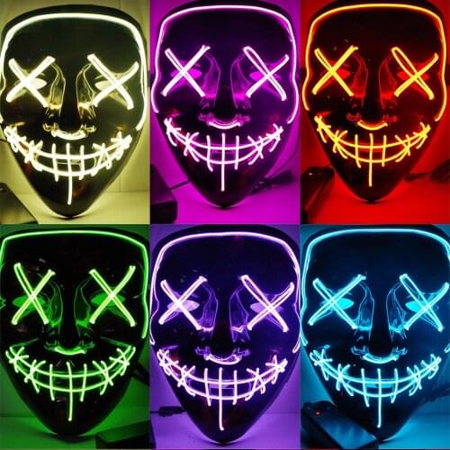 2021 New Halloween Led Mask Horror Light Up Cosplay Glowing Mask Gift for Festival Party Glow In The Dark Halloween Decoration