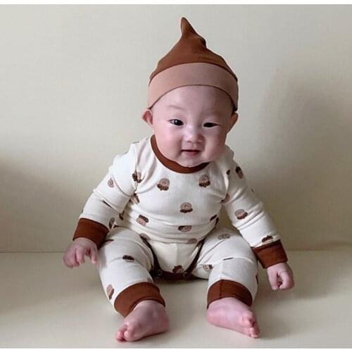 Spring Autumn Infant Baby Boys Girls Long Sleeve Printing T-shirt + Pants Suit 3PCS Clothing Leisure Wear Kids Clothes Sets