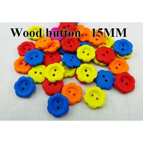 50PCS 15MM Color Wood Flower Button Garment Fits Painting Wooden Buttons Coat Boots Sewing Clothes Accessory MCB-953