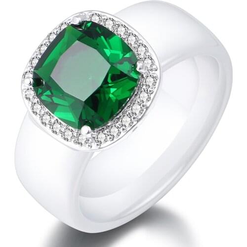 925 Sterling Silver Ceramic Ring Green Zircon 8MM Wide Jewelry For Accessories Wedding Engagement New Year Gift 2020 Trend