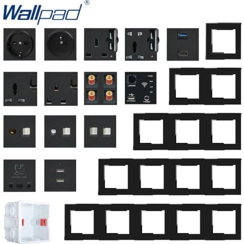 Wallpad Black DIY Module Acrylic Panel With Silver Border Wall Power Socket Electrical Outlet S6 Function Key Free Combination
