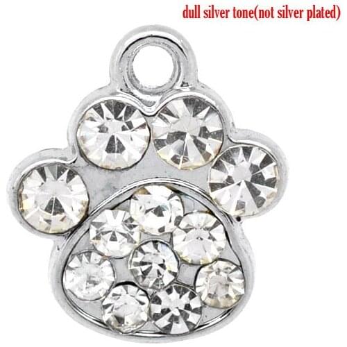 Lovely 10 Silver Color Rhinestone Bears Paw Charm Pendants (B10354)