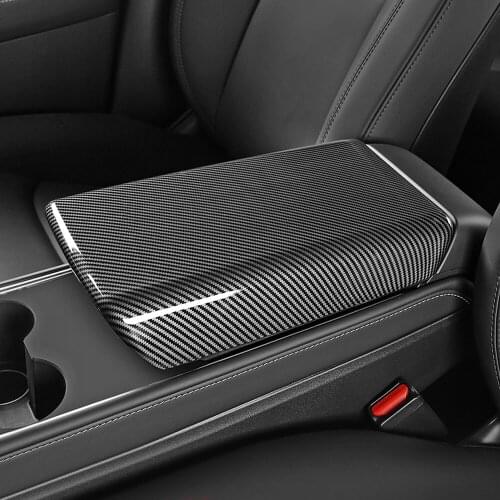 Car Accessories for Tesla Model 3 Y 2020 2021 ABS Carbon Fiber Grain Interior Central Armrest Cover Panel Trim