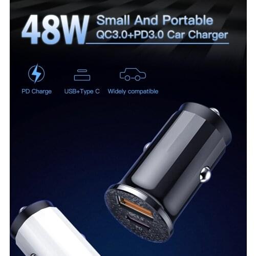 12/24V Portable Dual Ports 48W QC3.0 Mini USB Type-c PD Car Phone Fast Charger Adapter Smartphone Socket For Samsung AFC MTK PE