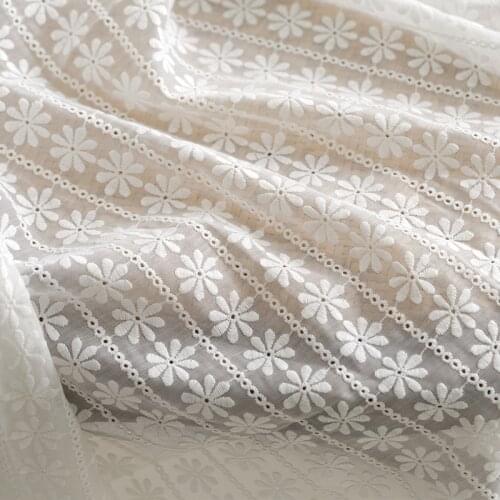 White Embroidered Fabric 130cm Width 1M/lot Lace Fabric for Dress Tshirt Sewing Craft Accessory X105