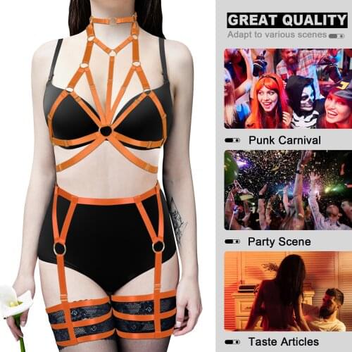 Gothic Bondage Body 2-Piece Set Body Harness Hollow Out Suspender Garter Waist Cage Erotic Lingerie For BDSM Slave Adult Game