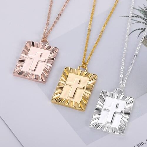 Stainless Steel Gold Cross Womens Neck Chain Men Hip Hop Nameplate Fashion Jesus Christ Jewelry Pendant Choker Necklaces Gift