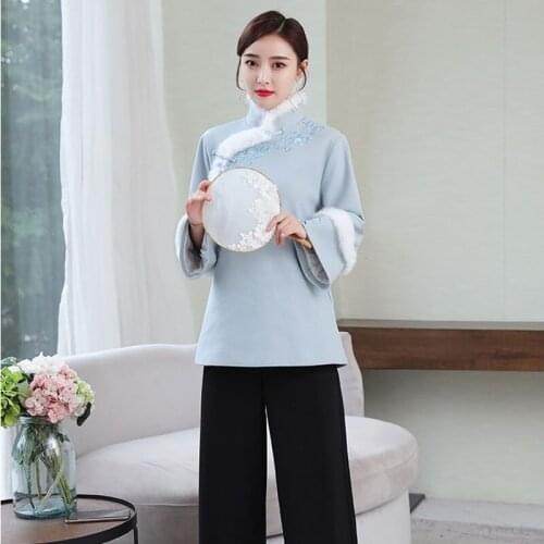 Cheongsam Tops Chinese New Year Clothes For Women Long Sleeve Plus Size Winter Fleece Warm Thick Chinese Style Clothing FF2541