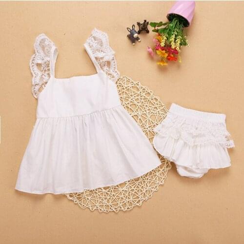 Infant Baby Girl Pure White Princess Dresses Kids Sleeveless Lace Jumper Skirt with Pants Children Braces Bodysuits Blue Striped