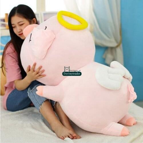 Dorimytrader large lovely soft cartoon angel pig plush pillow anime piggy toy doll fat lying pigs Christmas gift 39inch 100cm