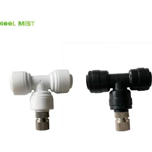 H173 Slip Lock 6mm Tee Connector and 0.15-0.6mm Fog Mist Nozzle with 6mm Garden Adjustable Low Pressure Spray Misting100Pcs/pack
