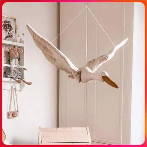 Cotton Line Wall Hanging Swan Plush Stuffed Doll Nursery Room Pendant Kid Gift Home Bedroom Ornament Kid Room Decoration Hanging