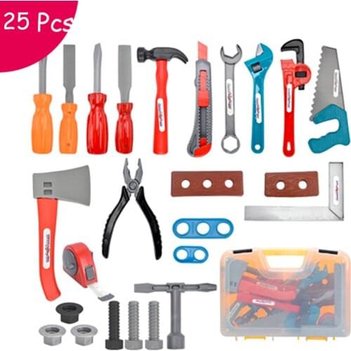 25 Pcs Pretend Play Toy Building Tools Kits Ax Carpentry Construction Instruments For Children Early Educational Set Boys Gifts