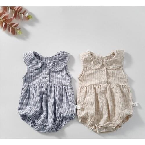 0-2years Summber Baby Girl Bodysuit Infant Toddler Sleeveless Plaid Rompers 100% Cotton Newborn Outfit Clothes KF636