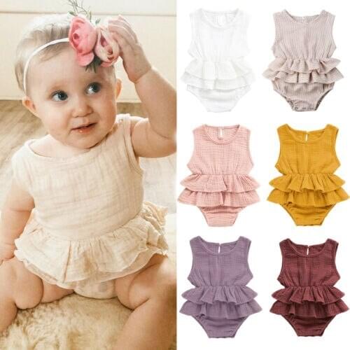 Pudcoco 2019 Solid Newborn Baby Girls Boys Unisex Rompers Summer Baby Girls Clothing Ruffles Rompers Jumpsuit Playsuit 7 Color