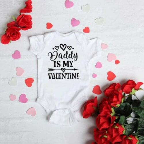 Daddy Is My Valentine Infant Girl Valentines Day Rompers Newborn Baby Girls Funny Short Sleeve Jumpsuit Family Party Wear