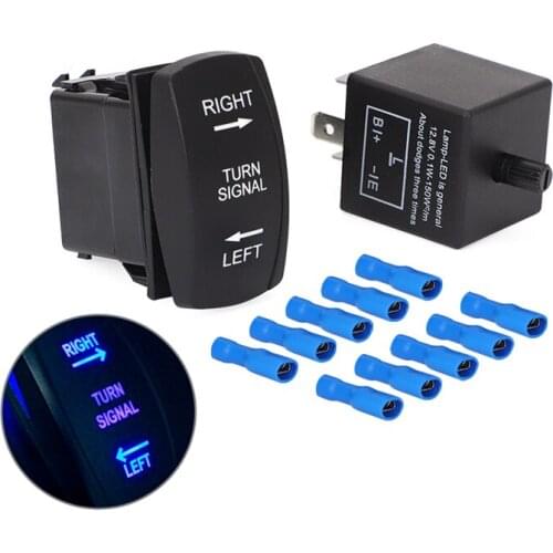 ATV UTV Rocker Switch Blue LEDs Blinker Turn Signal Kit with Led Flasher Relay for Dune Buggy Golf Cart Custom Machine
