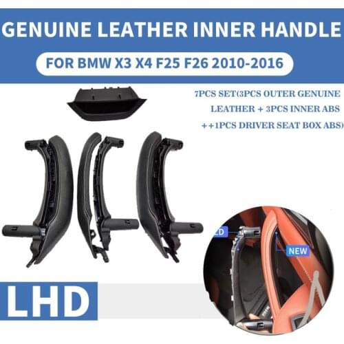 LHD RHD Genuine Leather Black Car Front Rear Left / Right Interior Door Handle Inner Panel Pull Trim Cover For BMW X3 X4 F25 F26