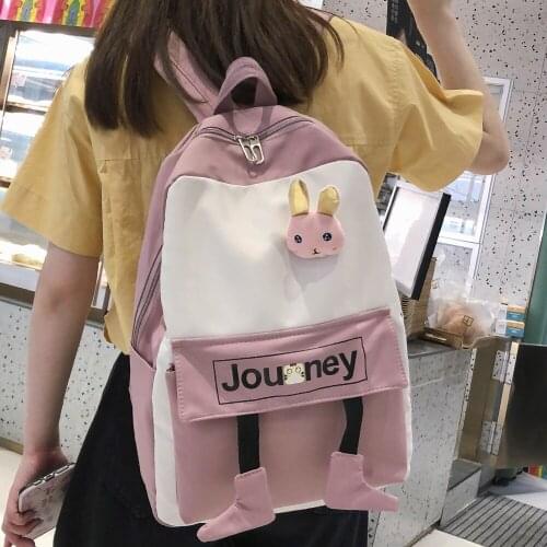 Cute Student College School Bag Kawaii Ladies Nylon Backpack Girl Fashion Book Bag Print Trendy New Women Female Clear Backpack