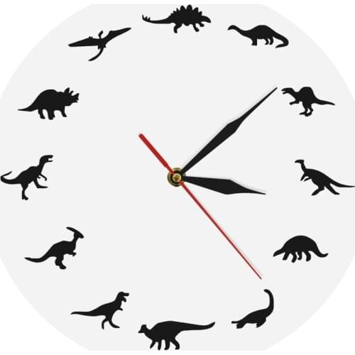 Dinosaurs Breeds Modern Wall Clock T-Rex Minimalist Design Clock Nursery Kids Room Jurassic Wall Decor Dinosaur Interior Clock