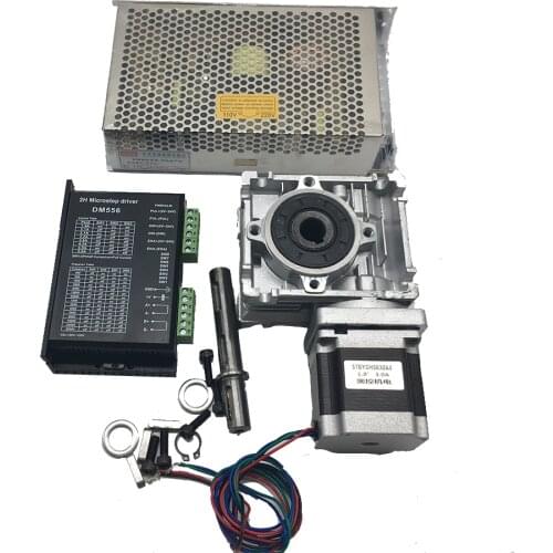 Nema23 1.2NM 56MM Stepper Motor Turbine Worm Gearbox RV30 5:1 Speed Reducer 5.6A DM556 Drive + DC 24V 200W Power Supply Kit